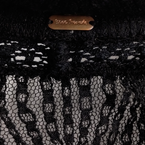 Free People Black Waffle Thermal Lace Neck Top - Picture 5 of 15